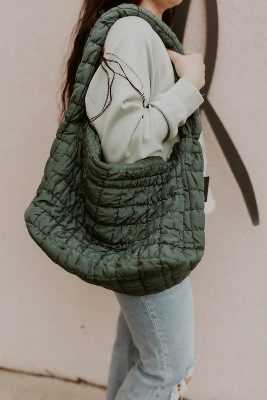 Large Quilted Bag- Hunter Green