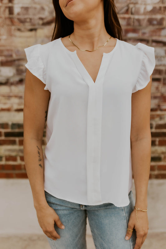Front Pleat Top- White