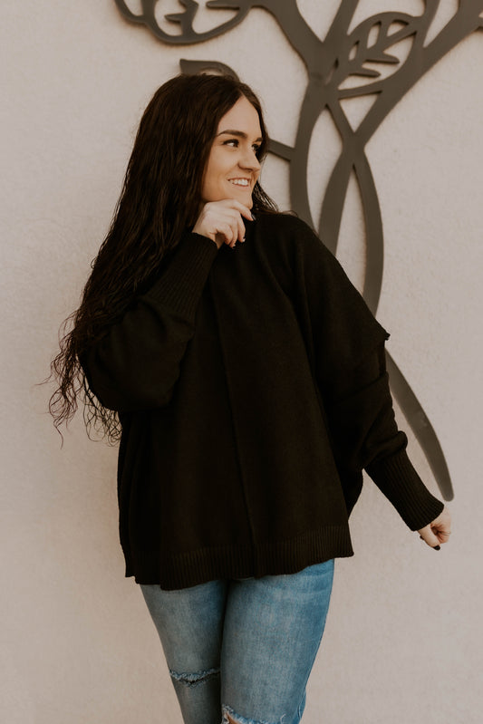 On The Town Black Sweater- Curvy