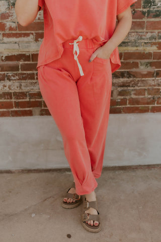 Short Sleeve Mineral Wash Set- Red