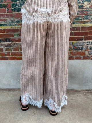 Petal & Pinstripe Wide Leg Pants- Mocha