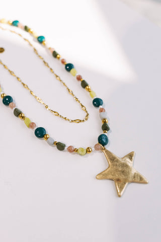 Ziggy Star Layered Necklace - Green