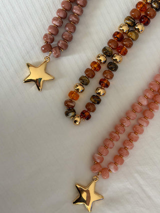 Beaded Star Necklace- Blush