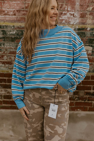 Stripe Right Mock Neck Sweatshirt- Blue