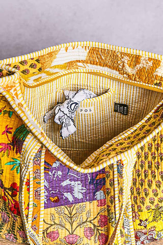 Quilted Striped Binding Roomy Fit Yellow Tote Bag