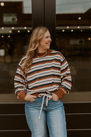 Weekend Worthy Striped Mock Neck Pullover