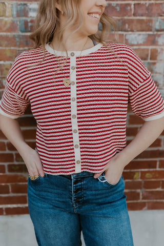 Red Stripe Thermal Knit Top