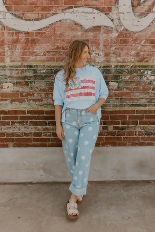 Flag Oversized Top- Light Blue