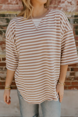 Latte Lovin Striped Top- Taupe