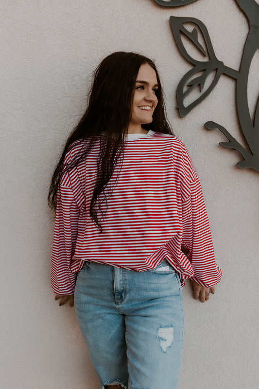 Oversized Striped Top- Red