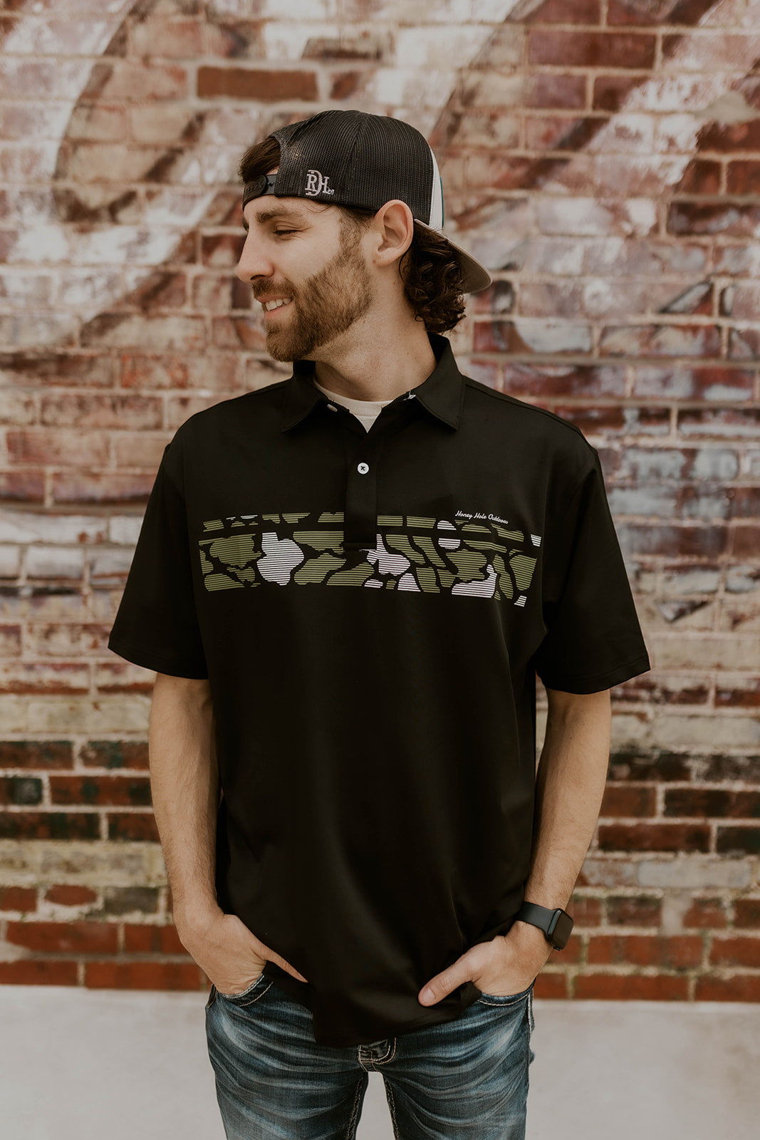 Honey Hole Performance Polo- Camo Black – The Rowe Boutique