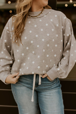 Polka Pop Mock Neck Pullover- Heather Grey
