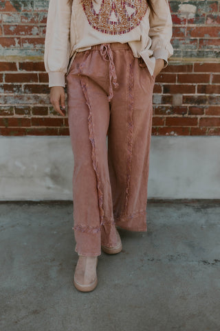 Mineral Wash Wide Leg Pants- Sugar Rose