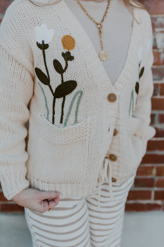 Floral Embroidered Button Down Cardigan