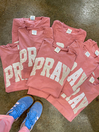 Pray Patched Graphic Tee- Neutral Pink