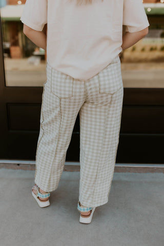 Check Mate Brushed Knit Pants- Lime