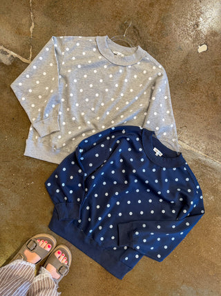 Polka Pop Mock Neck Pullover- Navy