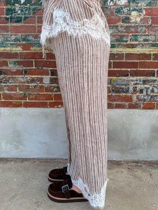 Petal & Pinstripe Wide Leg Pants- Mocha