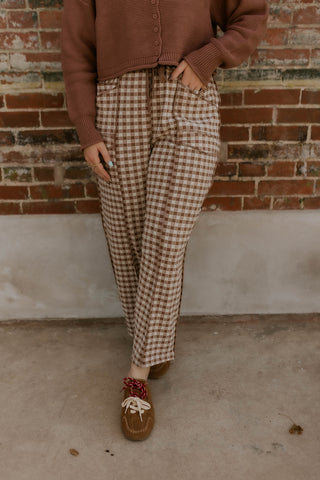 Check Mate Brushed Knit Pants- Mocha