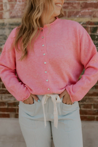 Strawberry Cream Button Up Sweater