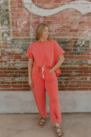 Short Sleeve Mineral Wash Set- Red