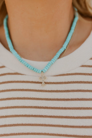 Natural Beaded Charm Necklace- Turquoise