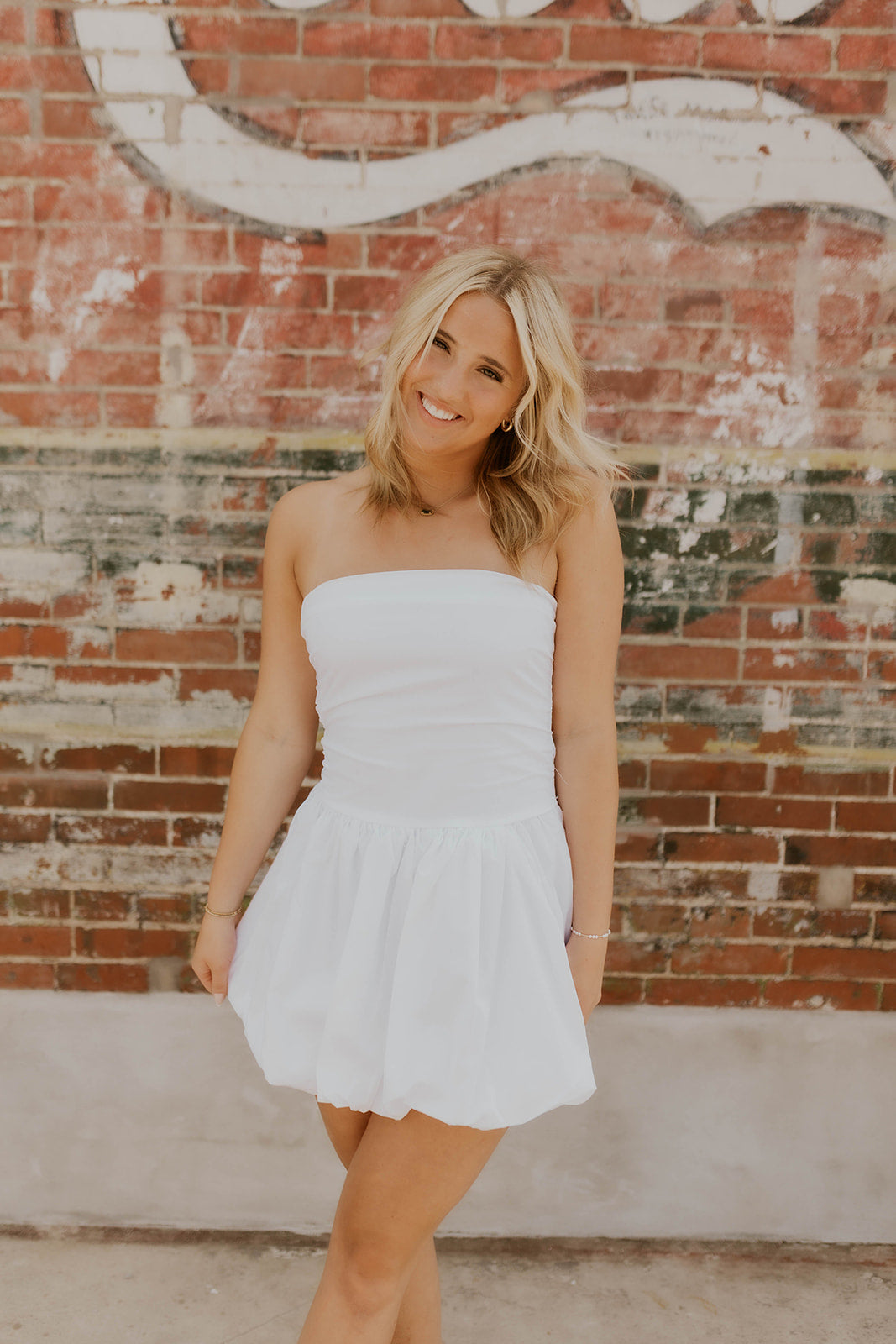 Strapless Bubble Dress- White - Main Image