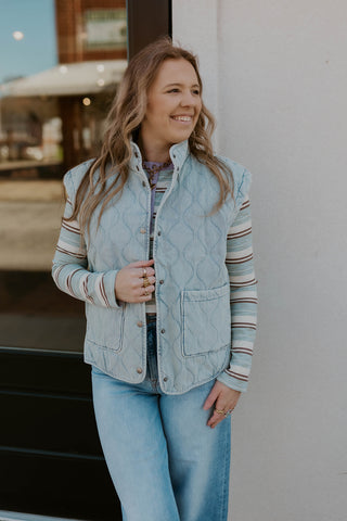 Washed Denim Quilted Vest