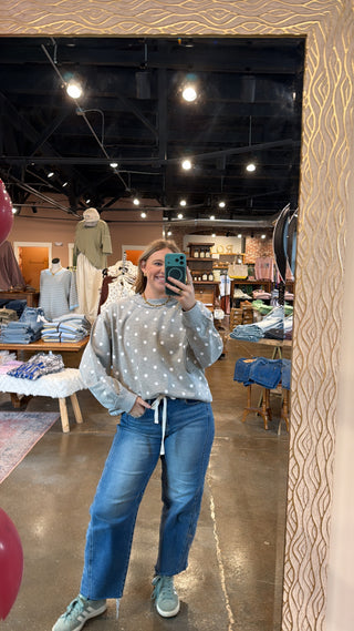 Polka Pop Mock Neck Pullover- Heather Grey