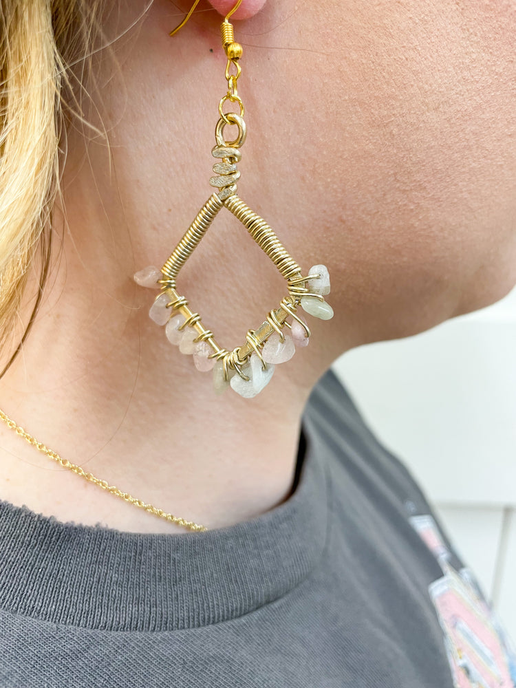 Morganite Diamond Wrapped Hoop Earrings- Gold