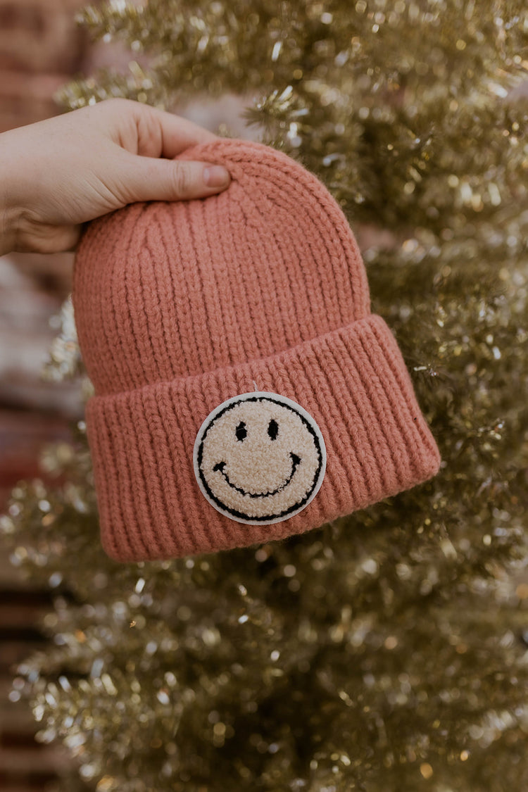 Kids Smiley Patch Beanie- Pink