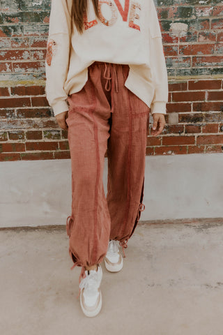 Crimson Cotton Gauze Side Tie Pants