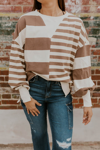 Mocha Mixed Stripe Top