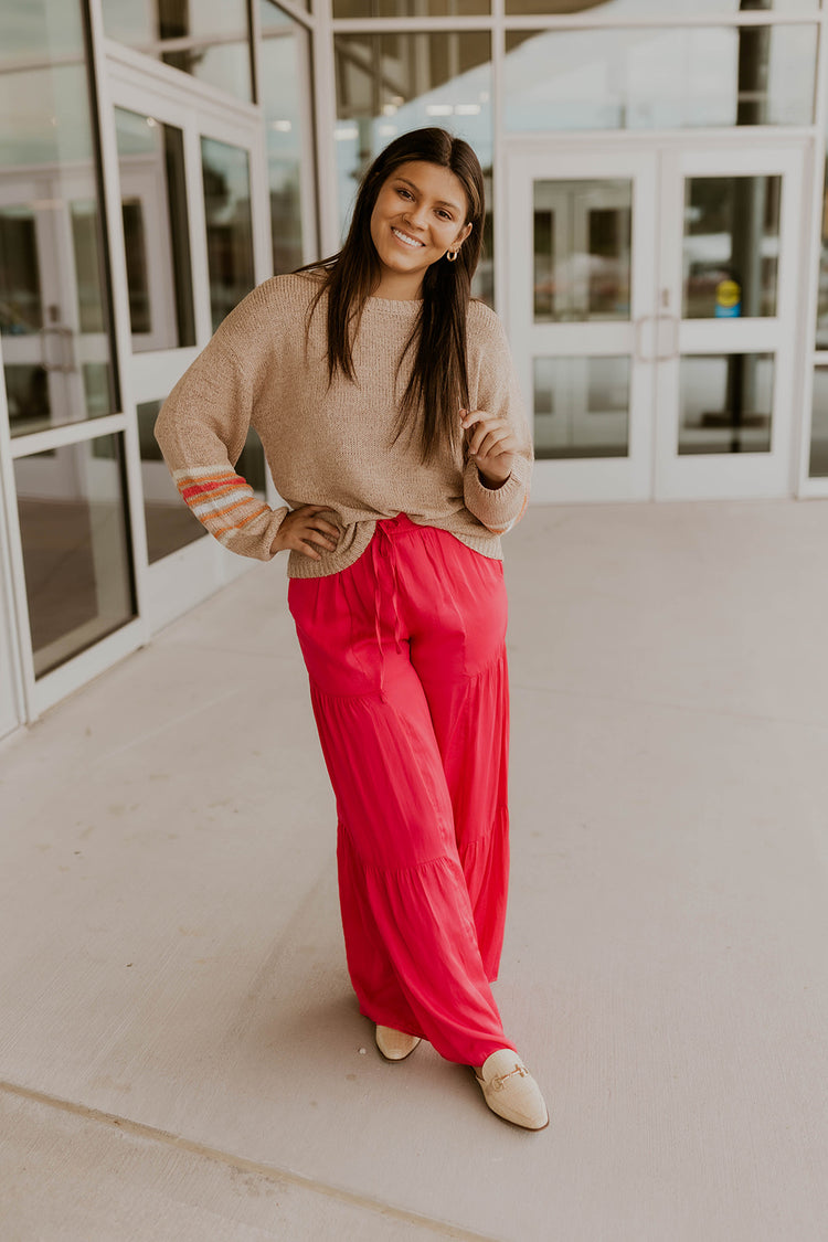 Tiered Wide Leg Pants- Hot Pink