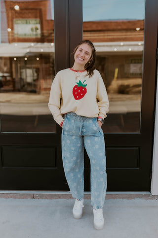 Strawberry Contrast Stitch Sweater