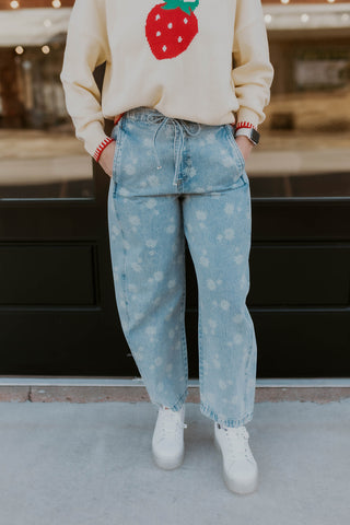 Washed Denim Drawstring Pants