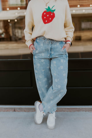 Washed Denim Drawstring Pants