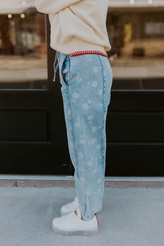 Washed Denim Drawstring Pants