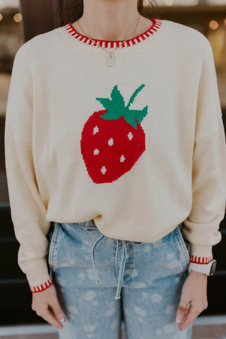 Strawberry Contrast Stitch Sweater