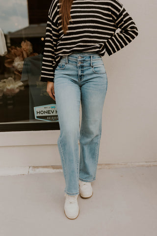 Nori Wide Leg Crossover Jeans- Hidden