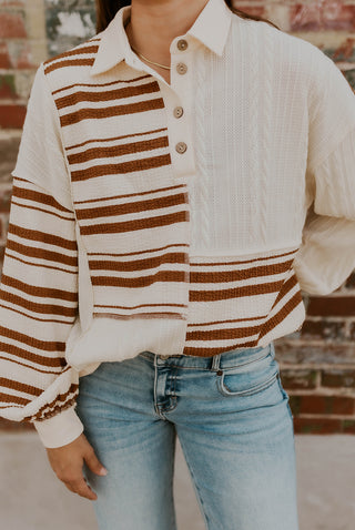 Cable Knit Mixed Stripe Top