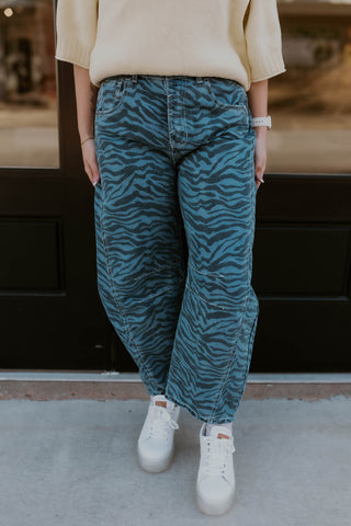Getting Wild Zebra Barrel Jeans