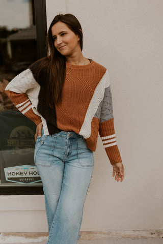 Colorblock Cable Knit Sweater