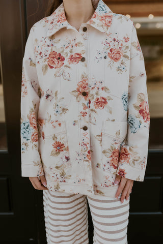 Floral Collared Denim Jacket