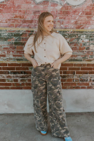 Button Up Knit Sweater- Natural