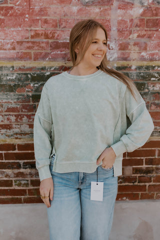 Day To Day Mineral Wash Sweatshirt- Dusty Mint