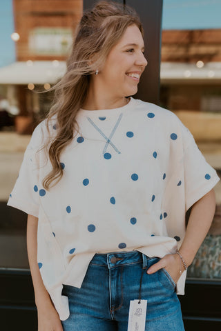 Polka Dot Oversized Top- Navy