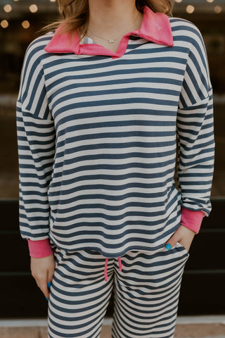 Made To Lounge Striped Set- Blue/Pink