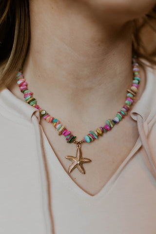 Natural Stone Starfish Necklace- Multi
