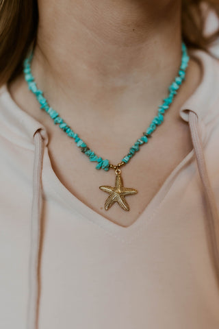 Natural Stone Starfish Necklace- Turquoise
